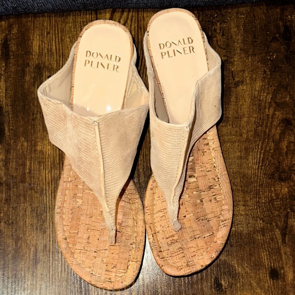 Donald J Pliner - Gilles - Tan - Suede Cork Wedge Sandals - Size 12M